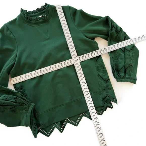 Anthropologie Forever That Girl Sweatshirt Womens Small Green Eyelet Boho - Picture 3 of 8